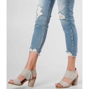 TOMS Majorca Cutout Stack Heel Natural‎ Sand -Sandals Tan Canvas Size 8 NEW